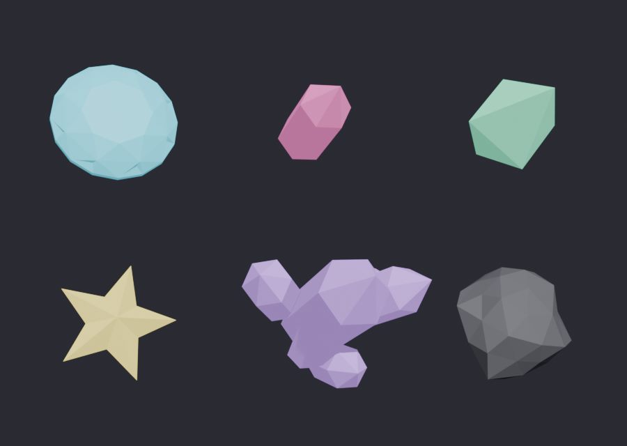 Gem meshes rendered in Blender